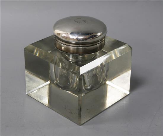 A Victorian silver-mounted glass inkwell, Birmingham 1899